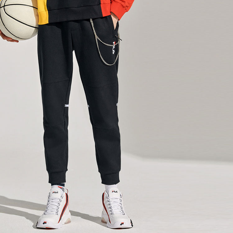 FILA FUSION Athleisure Casual Sports Printing Bundle Feet Knit Long Pants Black T11M115604F-BK