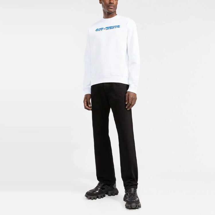 Men's Off-White SS22 Logo Printing Round Neck Pullover Hoodless Loose Fit White OMBA057S22FLE0040139