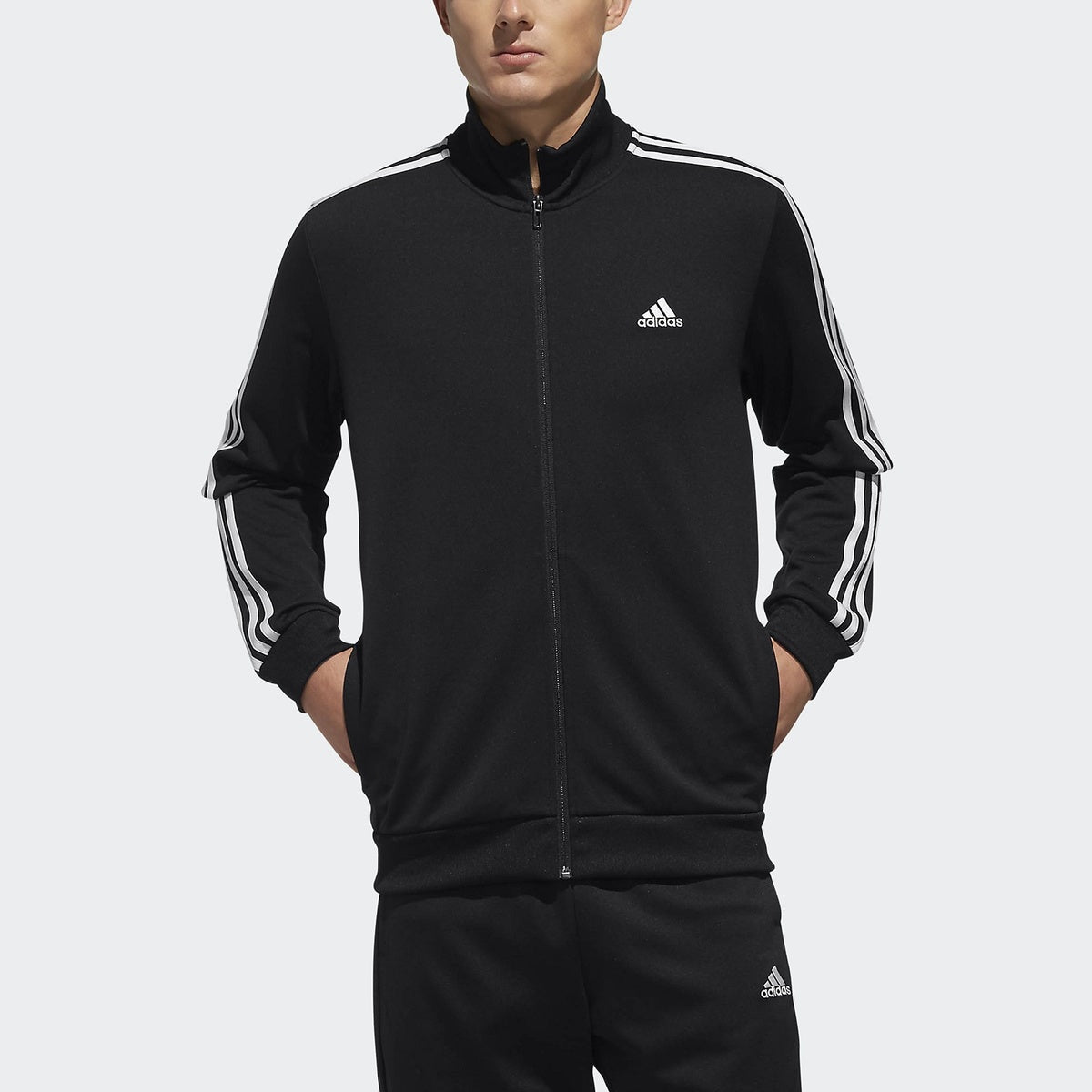 adidas Stripe Zipper Casual Sports Jacket Black DV1099