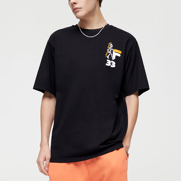 Men's FILA FUSION Funny Printing Loose Sports Round Neck Short Sleeve Black T11M125111F-BK