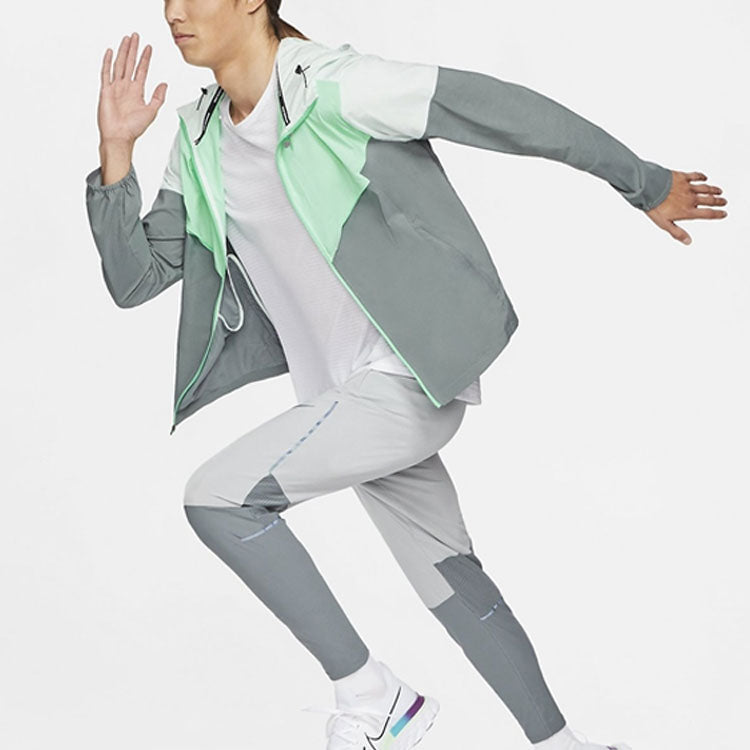 Men's Nike SS22 Splicing Color Block Logo Printing Zipper Hooded Jacket Autumn Gray Green CZ9071-394