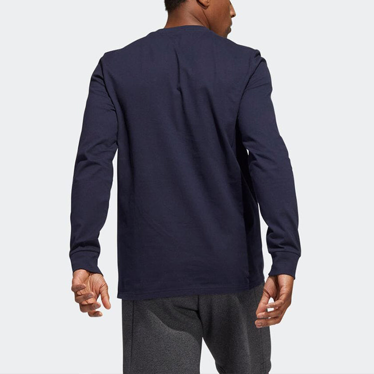 Men's adidas Alphabet Pattern Printing Solid Color Round Neck Long Sleeves Ink Blue T-Shirt HK6752