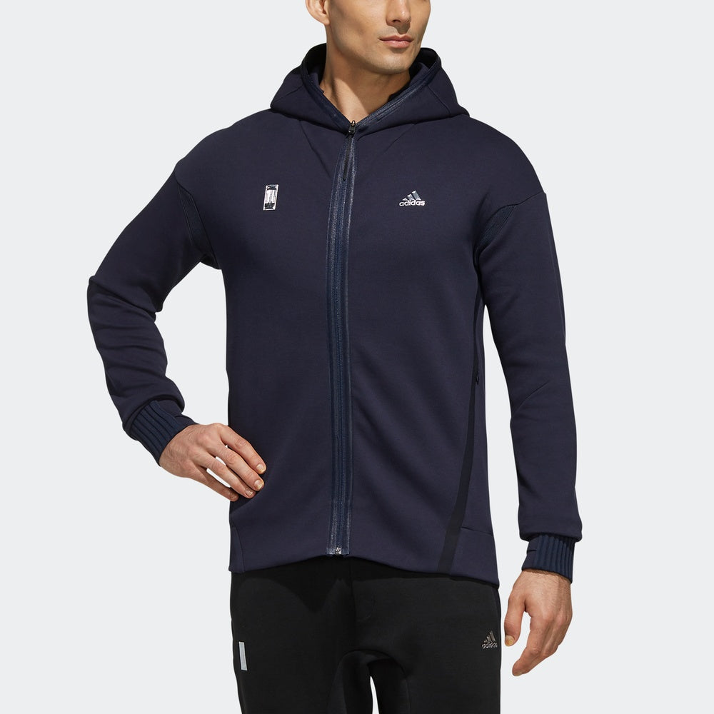 adidas Series Zipper Cardigan Windproof Hooded Jacket Blue FJ0197