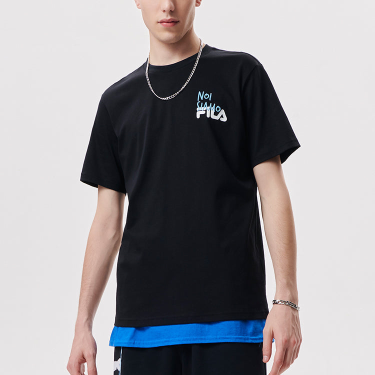 Men's FILA FUSION Alphabet Logo Round Neck Short Sleeve Dark Black T-Shirt T11M131107A-BK