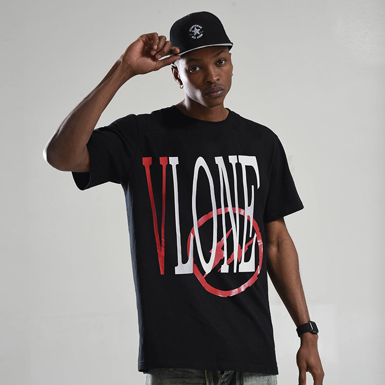 VLONE x Fragment Design Crossover Flash Large Logo Round Neck Short Sleeve Couple Style Black Red VLTE17FW004