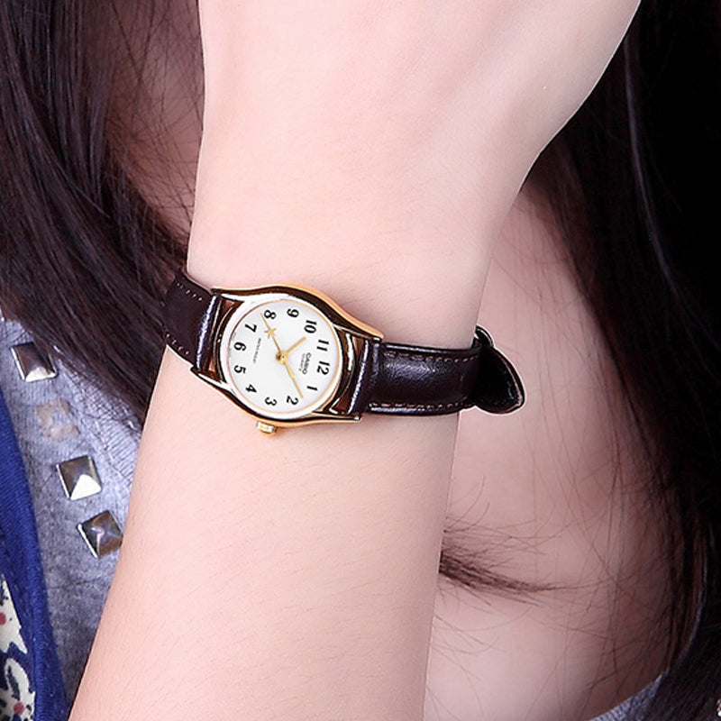 Casio Influencer Analog Leather Strap Watch 'Dark Brown White Gold' LTP-1094Q-7B5