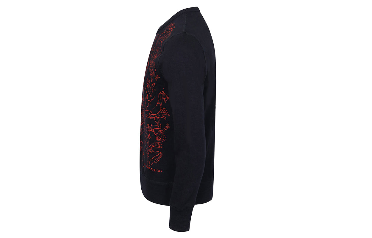 Men's Alexander McQueen SS21 Skeleton Printing Long Sleeves Black Red 354417-QDZ53-0901