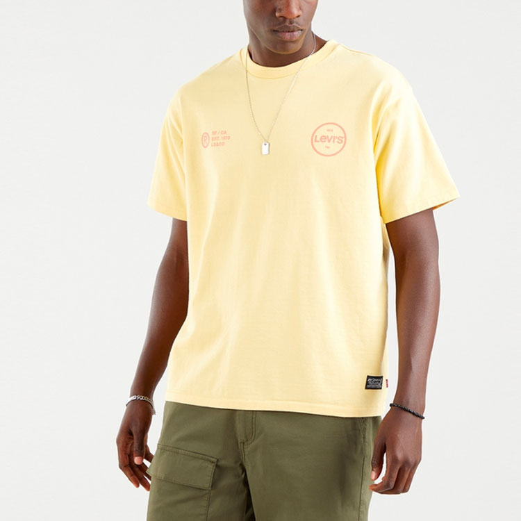Men's Levis Printing Round Neck Pullover Short Sleeve Yellow 87373-00041