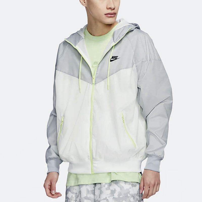 Nike Colorblock Sports Windproof hooded Logo Jacket White Gray DA0001-133