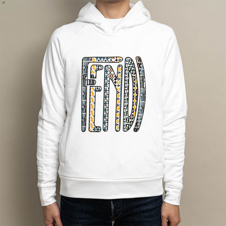 Men's FENDI SS21 Alphabet Pattern Cotton Hooded Long Sleeves White FAF595AE8IF0ZNM