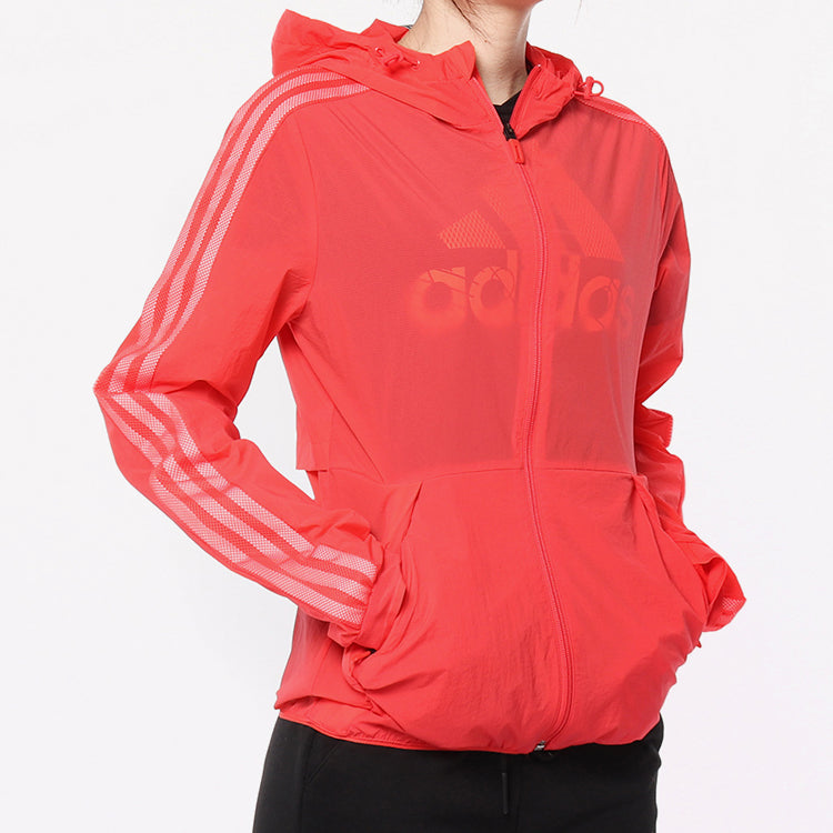 (WMNS) adidas Plaid Applique Windtight Hooded Jacket Coat Red EH3909