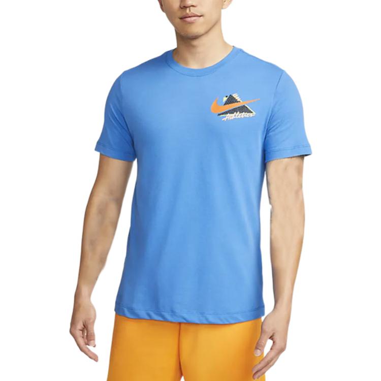 Men's Nike Back Alphabet Logo Round Neck Short Sleeve Blue T-Shirt DM6260-435