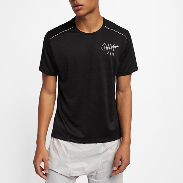 Nike Dri-Fit Miler Printing Short Sleeve Black AT7841-010