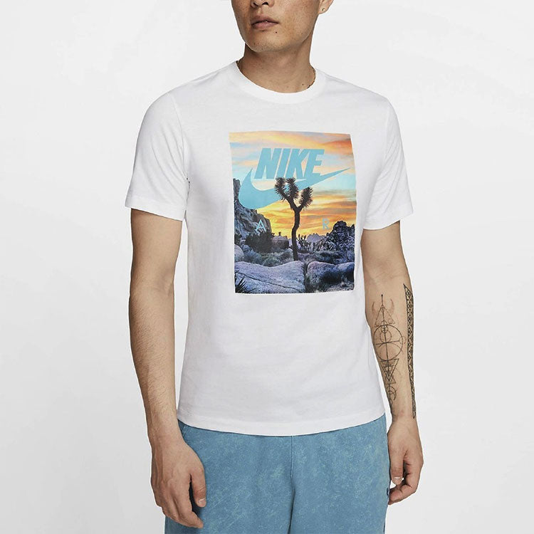 Men's Nike Air Printing Round Neck Short Sleeve White T-Shirt DH0053-100