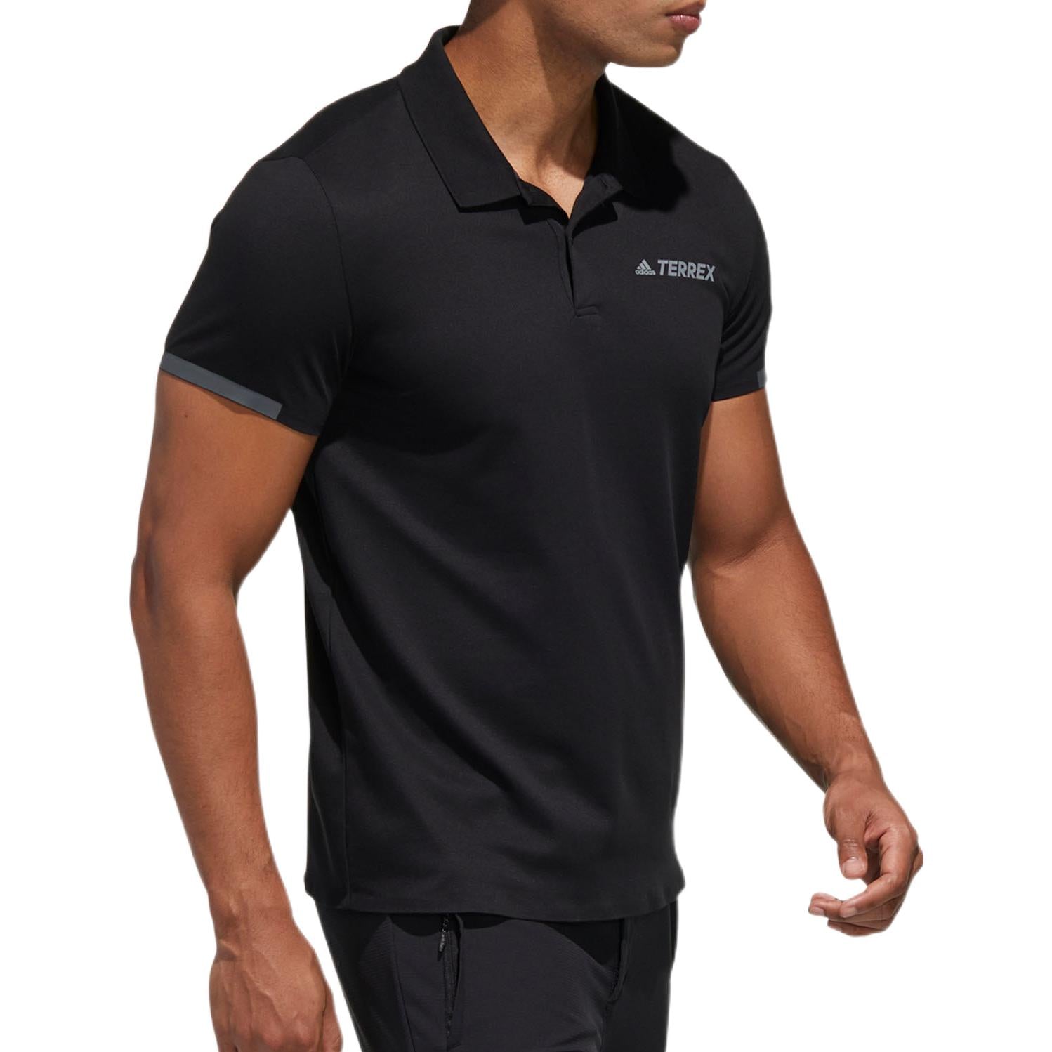 adidas Solid Color Alphabet Printing Short Sleeve Black Polo Shirt GL6826