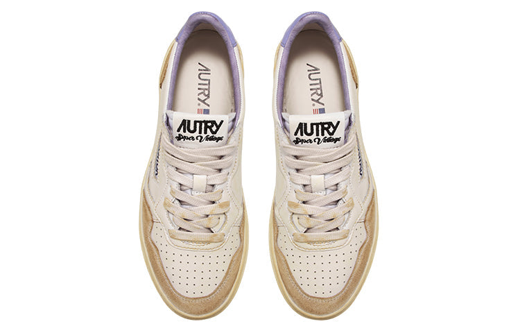 (WMNS) Autry Medalist Super Vintage Leather Low Sneakers 'White Black Tan Purple' AVLW-YL04