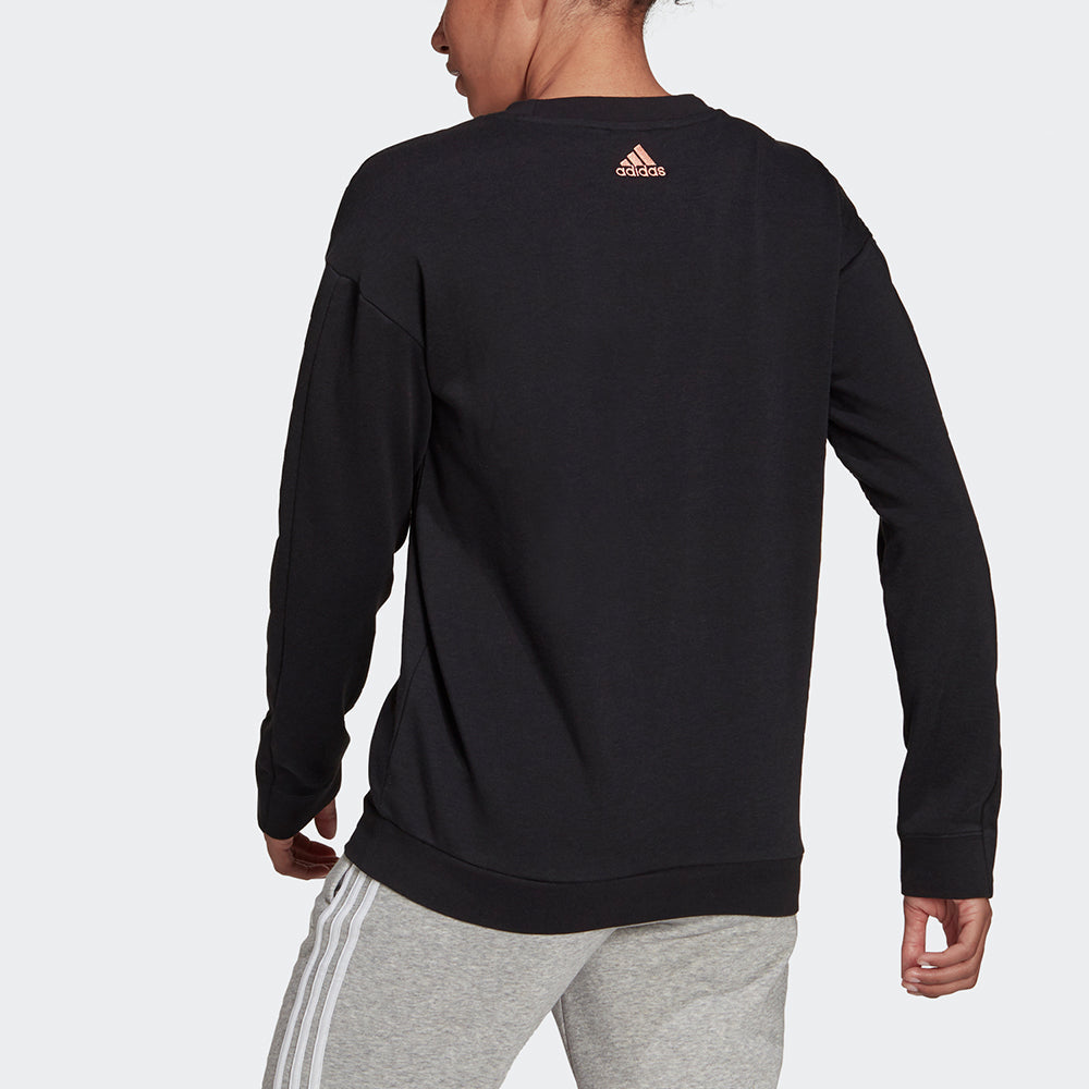 (WMNS) adidas W Big Logo Swt Large Logo Printing Sports Stylish Round Neck Pullover Black Hoodie HB5105