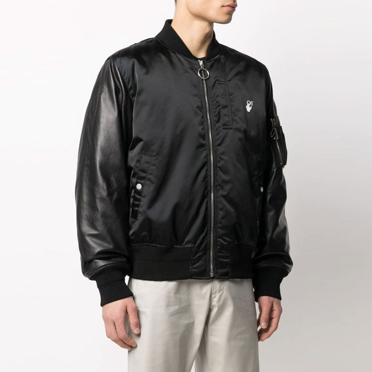 Off-White SS21 aviator Logo Printing Splicing Jacket Black OMJA071S21LEA0021001