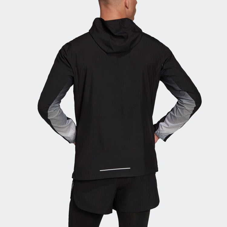 Men's adidas Own The Run Colorblock Jacket Long Sleeves hooded Version Black HB9154