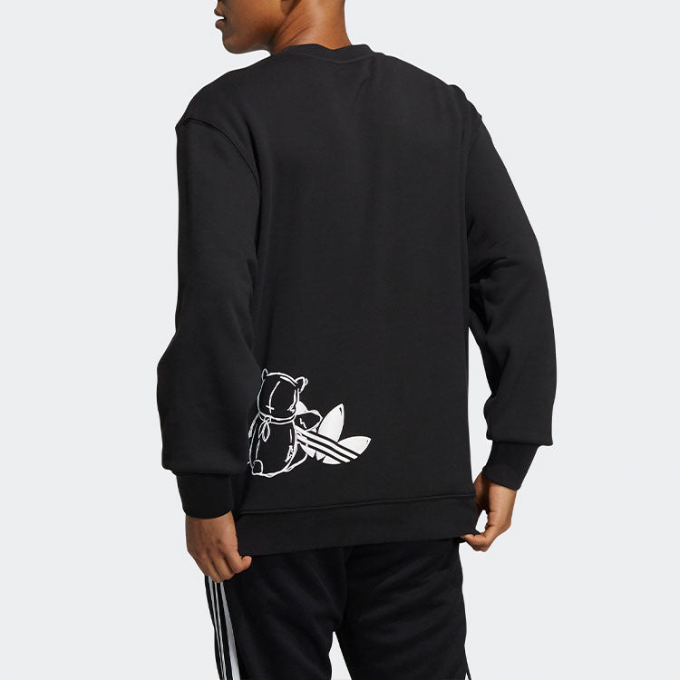 Men's adidas originals Bear Crew Logo Printing Round Neck Long Sleeves Black HL4111
