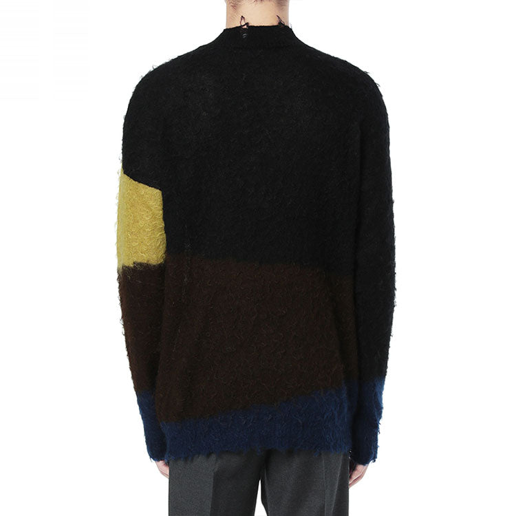 Men's Off-White Contrasting Colors Round Neck Long Sleeves Wool Sweater Black OFWKNOD6210MFGYX