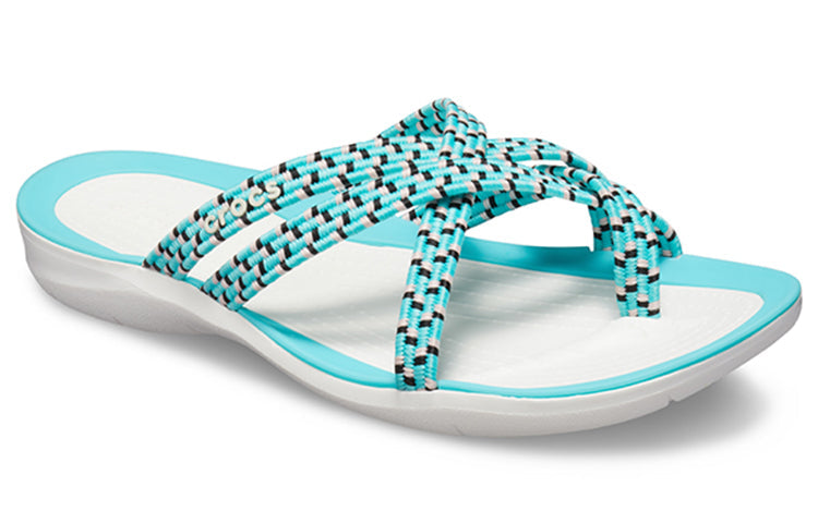 (WMNS) Crocs Knitted Flip-Flops Blue White 205728-4DY