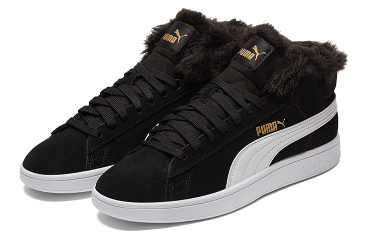 (WMNS) PUMA Smash V2 Plus Fleece Mid-Top Sneakers Black 385005-01