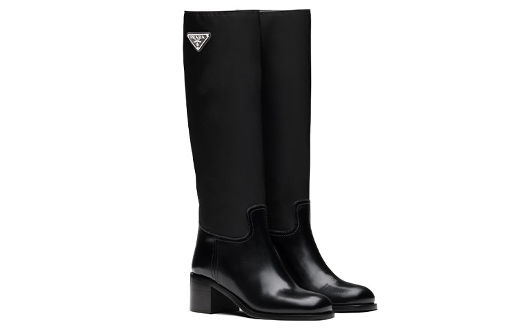 (WMNS) PRADA Black Brushed Leather And Re-nylon Knee Boots 'Black' 1W411M_3LFU_F0002_F_055