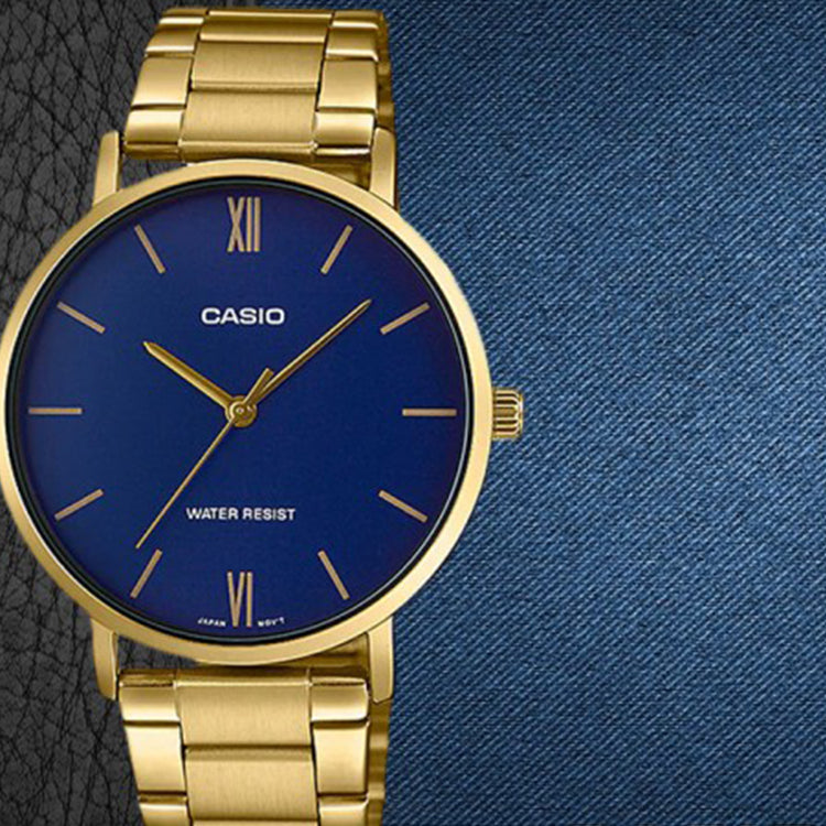 Casio Analog Watch 'Gold Royal Blue' MTP-VT01G-2B