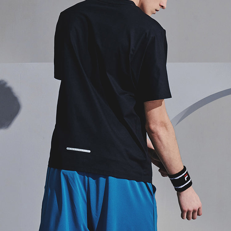 Men's FILA Water Ripple Printing Running Short Sleeve Black T-Shirt A11M022108F-BK