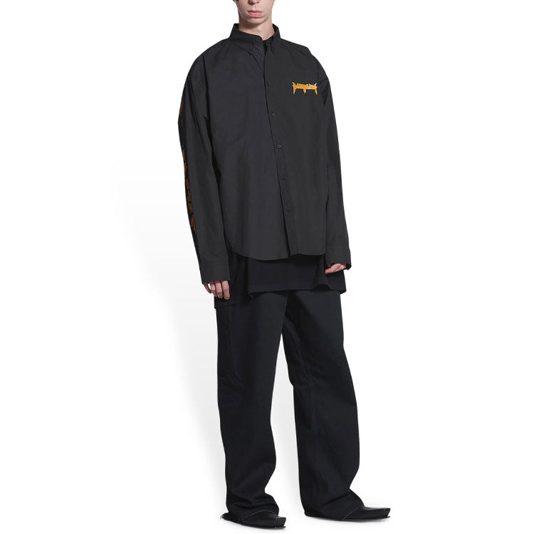 Balenciaga Metallica Long Sleeve Shirt Oversized Fit 'Black Orange' 699053TYB181000