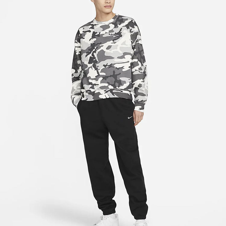 Men's Nike Solo Swoosh Camouflage Fleece Round Neck Pullover Gray DN1256-133