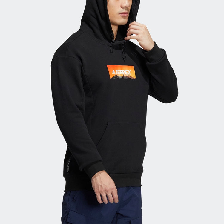 Men's adidas Logo Printing Hooded Long Sleeves Pullover Black HG6586