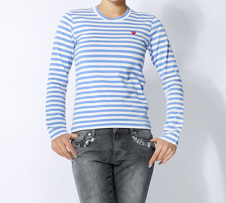 (WMNS) COMME des GARCONS PLAY Striped Long Sleeves Tee 'Blue' AZ-T217-051-1