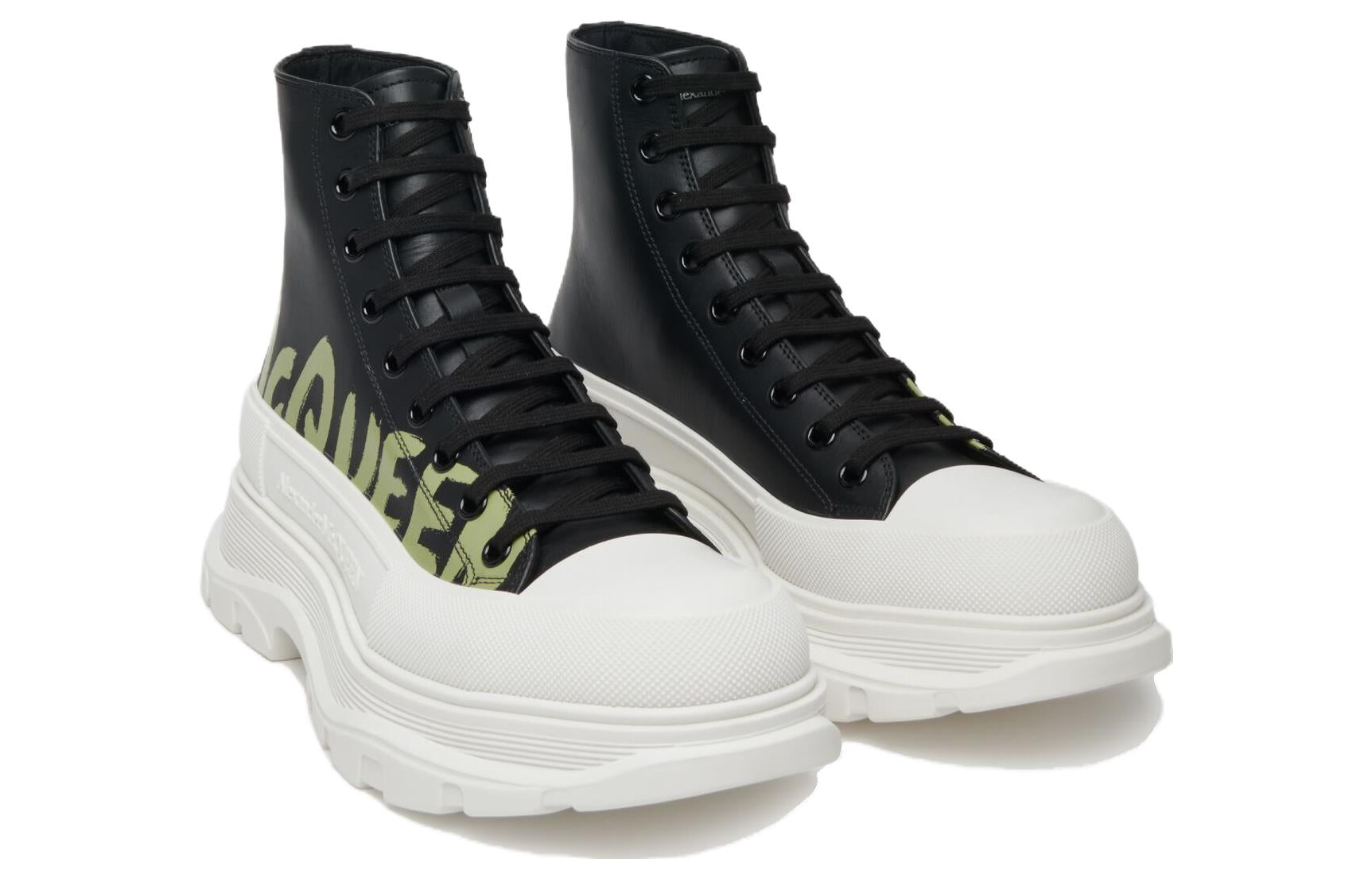 Alexander McQueen Tread Slick Lace-up High Top Shoes 'Black White' 777960WIAT61680