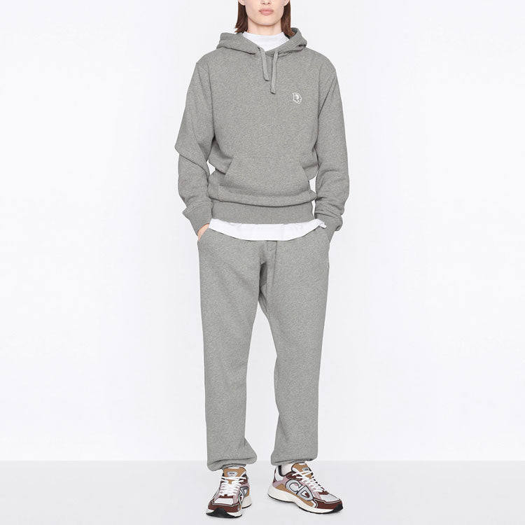 Men's DIOR SS22 Solid Color Logo Embroidered Pullover Gray 213J640A0741-C830