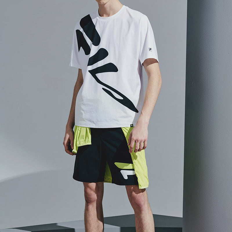 Men's FILA Water Ripple Printing Running Short Sleeve White T-Shirt A11M022108F-WT