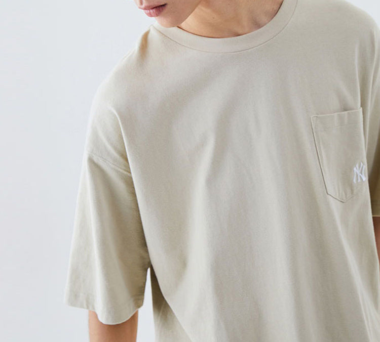 MLB Unisex New York Yankees Embroidery Round-neck Short Sleeve Beige 31TS11031-50B