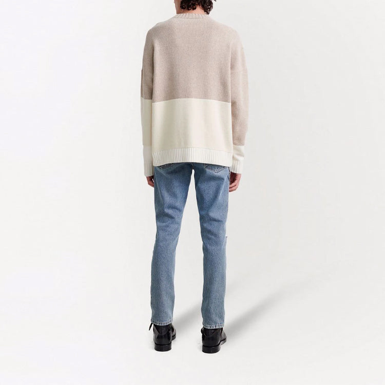 Men's Off-White FW21 Logo Pattern Round Neck Pullover Long Sleeves Colorblock Wool Sweater Loose Fit OMHE048F21KNI0016105