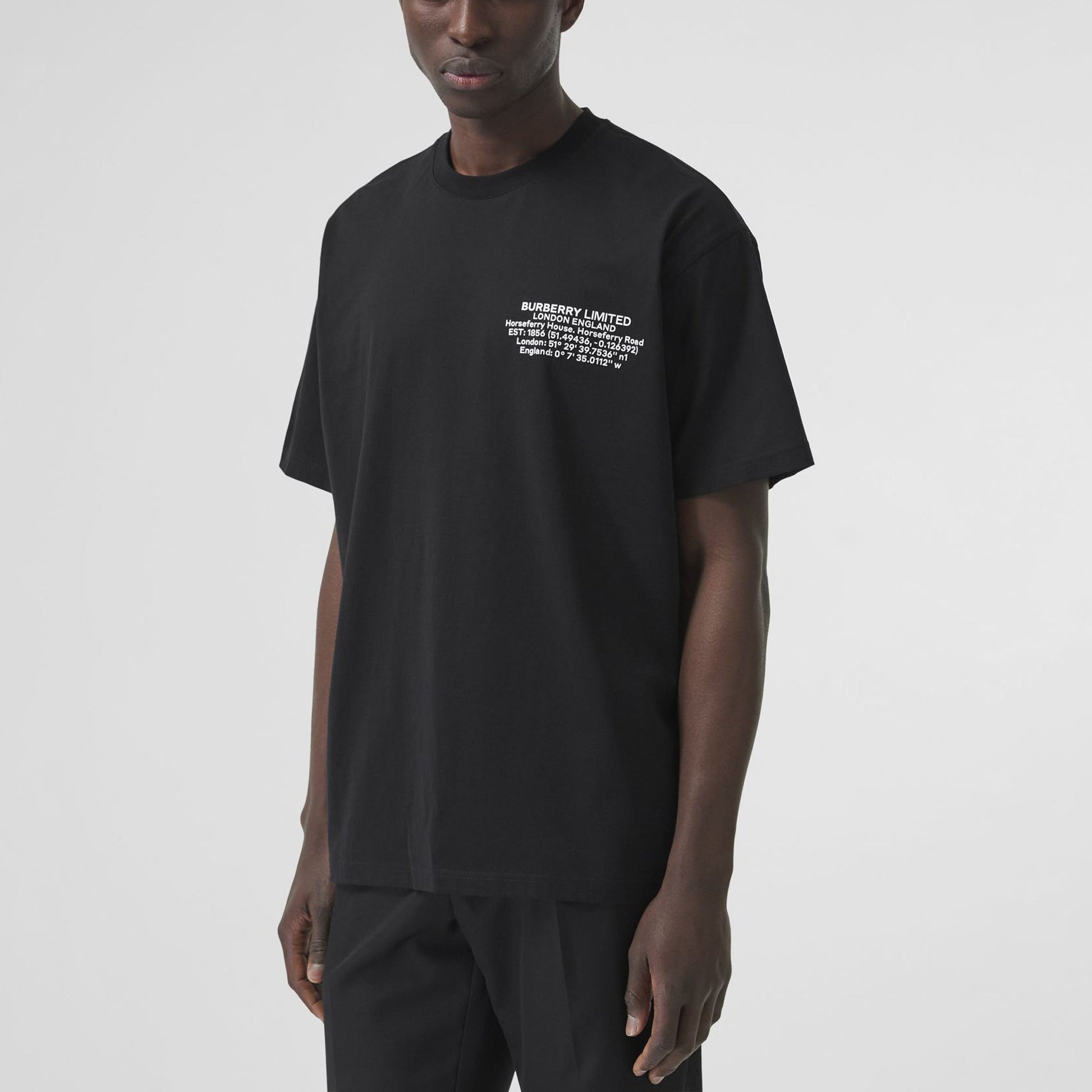 Men's Burberry Alphabet Printing Cotton Loose Short Sleeve Black 80427481