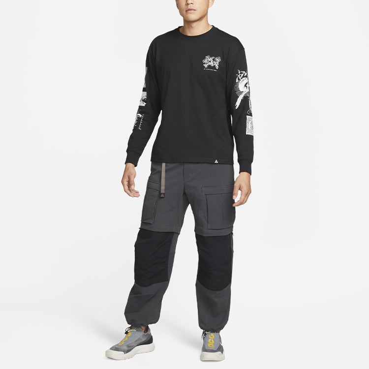 Men's Nike ACG Iceland Printing Sports Round Neck Long Sleeves Black T-Shirt DJ5803-010