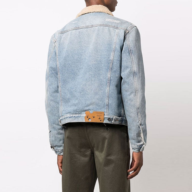 Off-White FW21 Stay Warm Washed Denim Jacket Ordinary Version Blue OMYE074F21DEN0024101