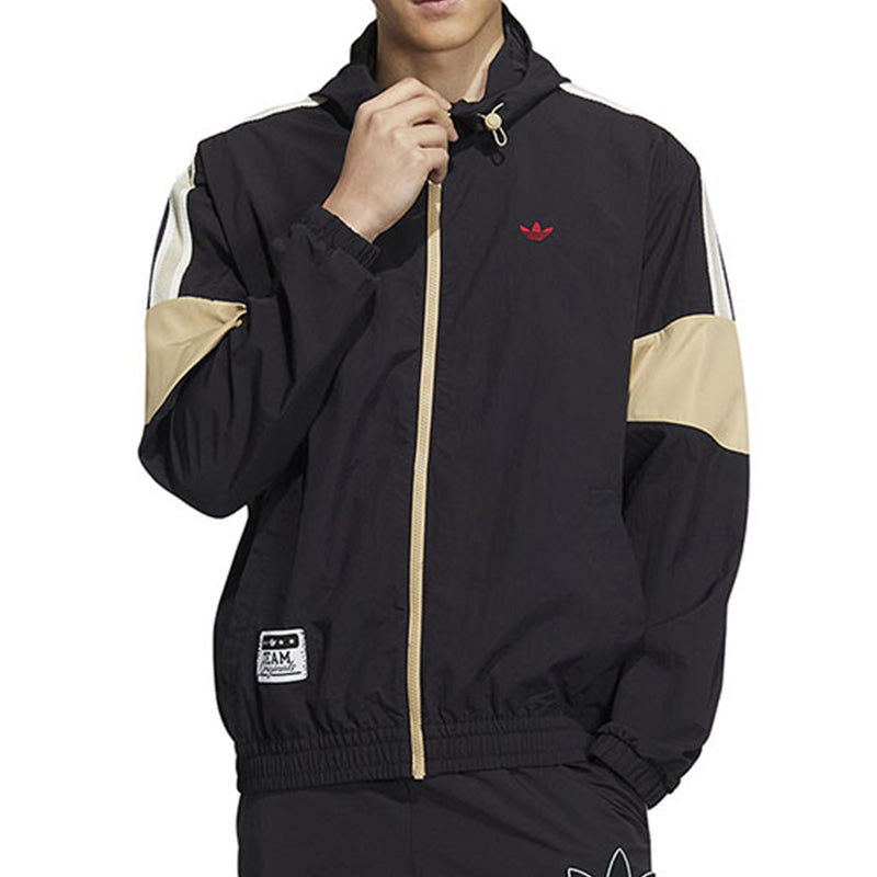 Men's adidas originals Colorblock Logo Athleisure Casual Sports Hooded Jacket Autumn Black HS1991