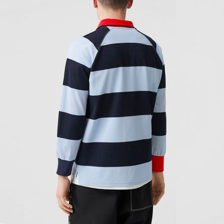 Burberry Long Sleeve Stripe Net Cotton Polo Male Blue 80134731