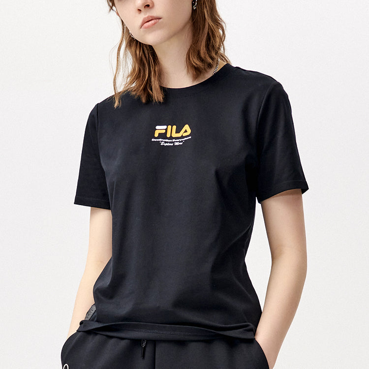 FILA FUSION Back Pattern Printing Sports Round Neck Short Sleeve Black T11W123101F-BK