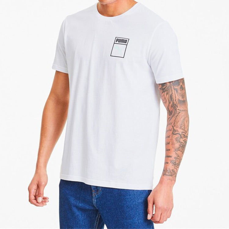 PUMA Graphic Box Logo Printed Short Sleeve TEE Men White 598625-02