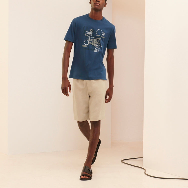 Men's HERMES SS21 Series Round Neck Short Sleeve Blue H157860HA67