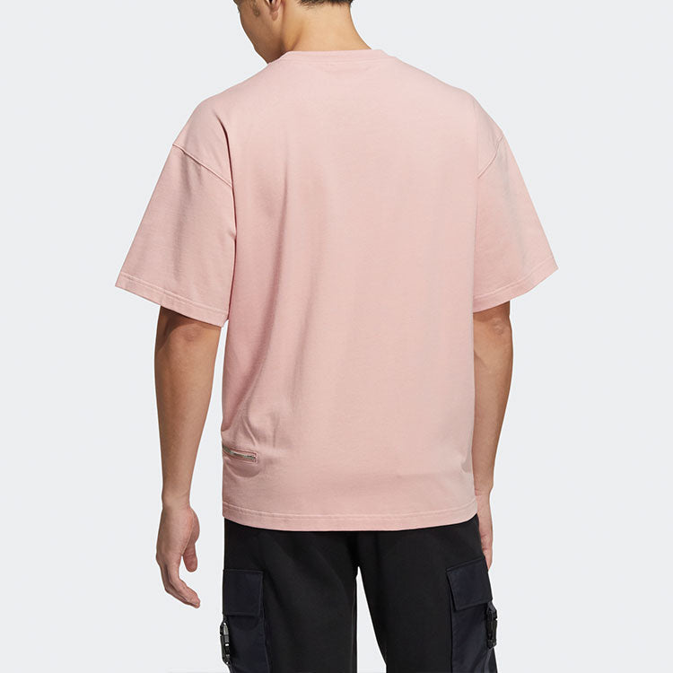 adidas originals Zipper Ss Tee Solid Color Sports Round Neck Short Sleeve Pink HH9444
