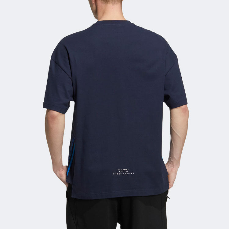 adidas M City Loose T Solid Color Logo Round Neck Short Sleeve Navy Blue HC9973