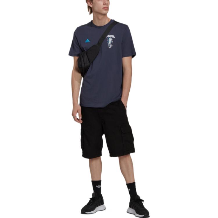 Men's adidas Logo Printing Round Neck Sports Short Sleeve Navy Blue T-Shirt HG1981